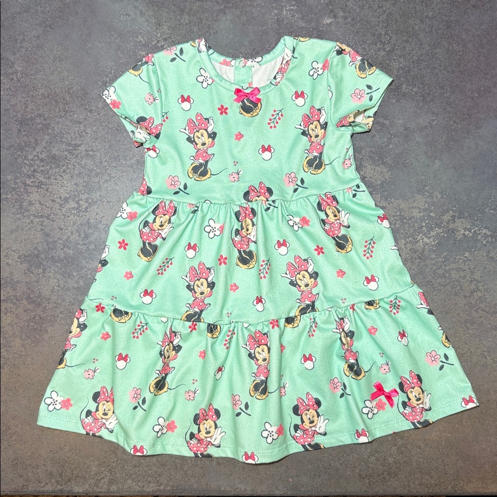 Disney Minnie Mouse Dress 2T Baby Girl Mint Pink Print Short Sleeve Tiered - Picture 4 of 4